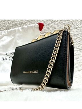 Alexander McQueen Black Leather Crossbody Bag with Gold Chain